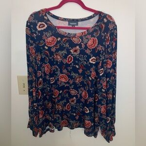 Modcloth Navy Floral Long-Sleeve Blouse